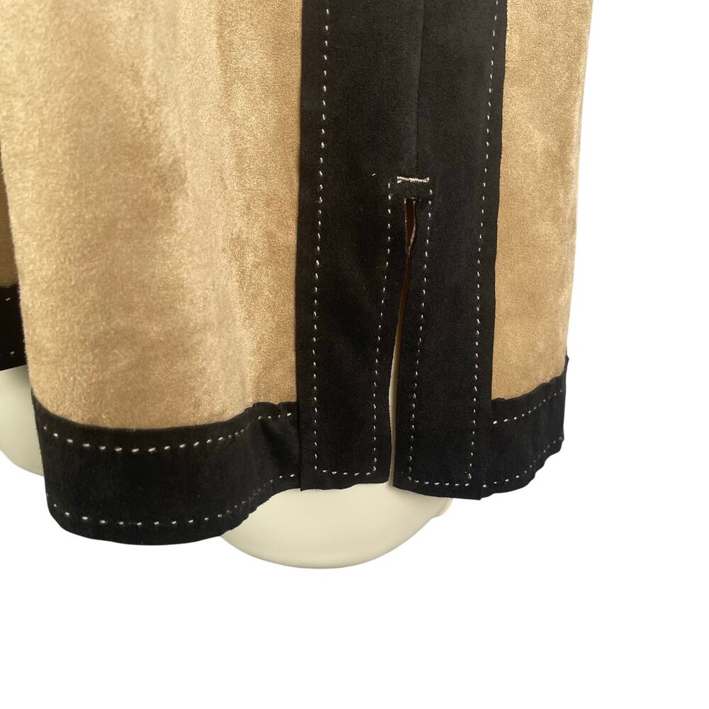 MSSP 2pc Set Sleeveless Top Medium‎ Straight Skirt Large Tan Black Faux Suede - Picture 5 of 16